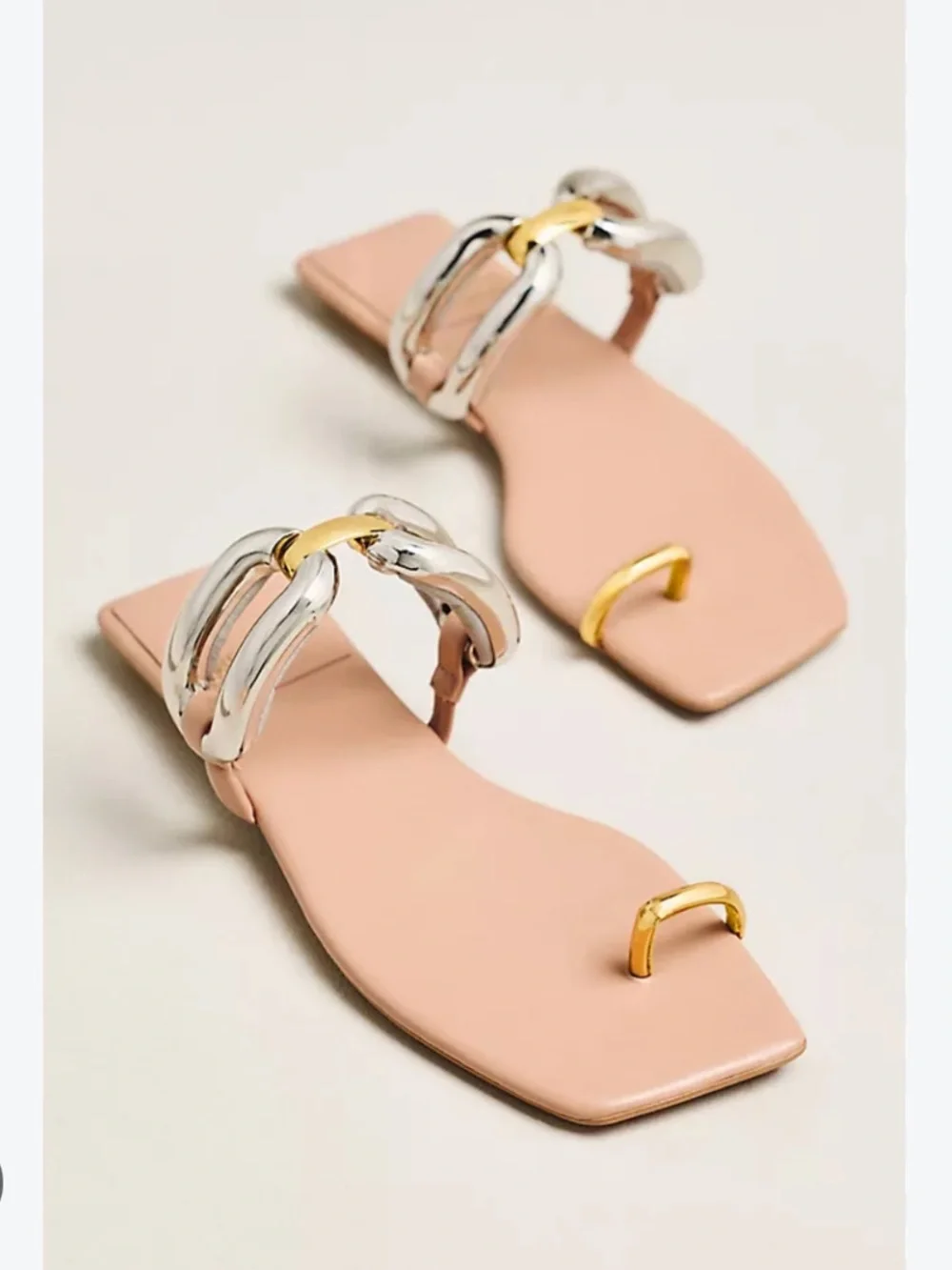 Jeffrey Campbell Guilded 2 Toe Ring Sandals silver and gold chain straps 6.5 New